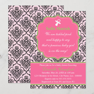 Damask Pink und Green Baby Dusche Einladung