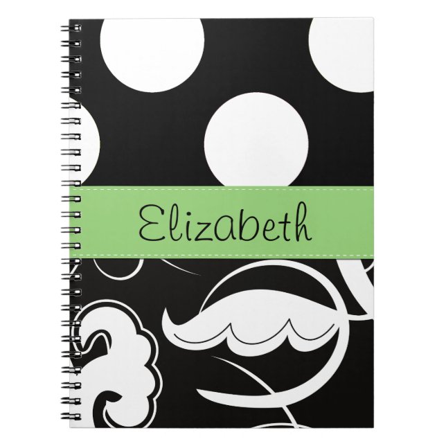 Damask, Polka Dots, Schwarz und Weiß, Ihr Name Notizblock (Vorderseite)