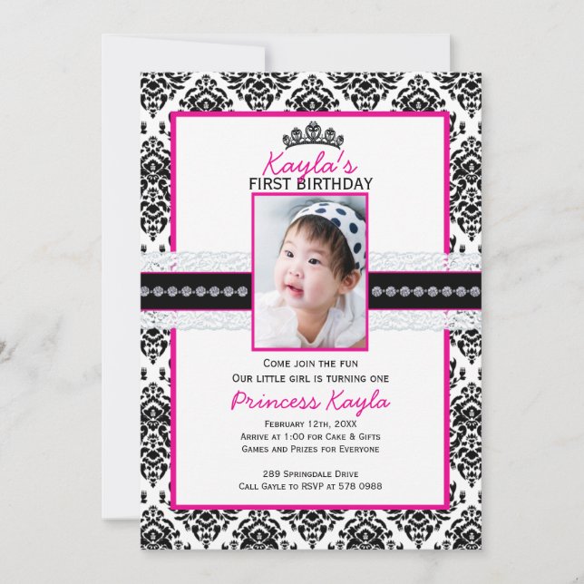 Damask Princess Photo Invitations d'anniversaire 5 (Devant)