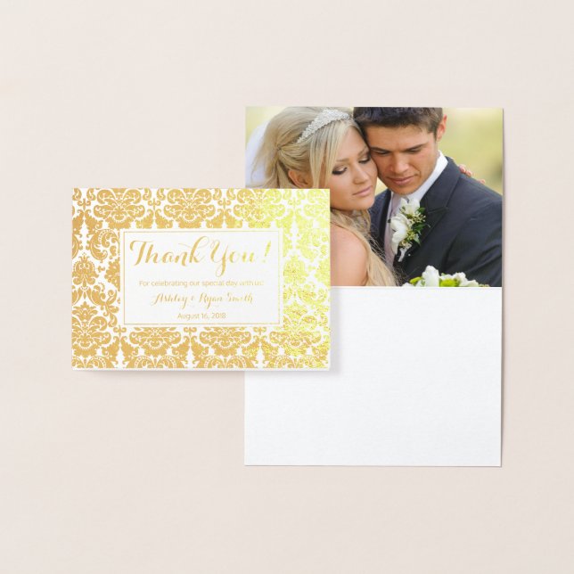 Damask Real Gold Foil Wedding Foto Vielen Dank Folienkarte (Anzeige)