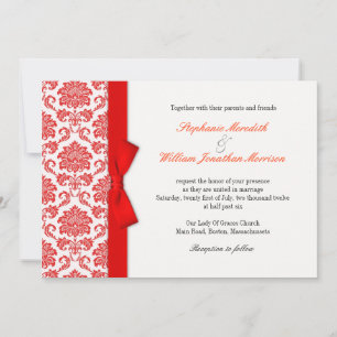Damask Red Bow Wedding Einladung