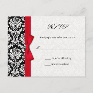 Damask Red Bow Wedding RSVP Card Karte
