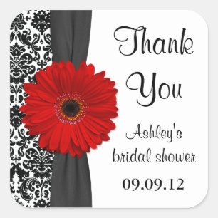 Damask Red Daisy Wedding Brautparty Vielen Dank Quadratischer Aufkleber