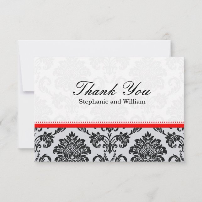 Damask Red Mariage Carte de remerciements (Devant)