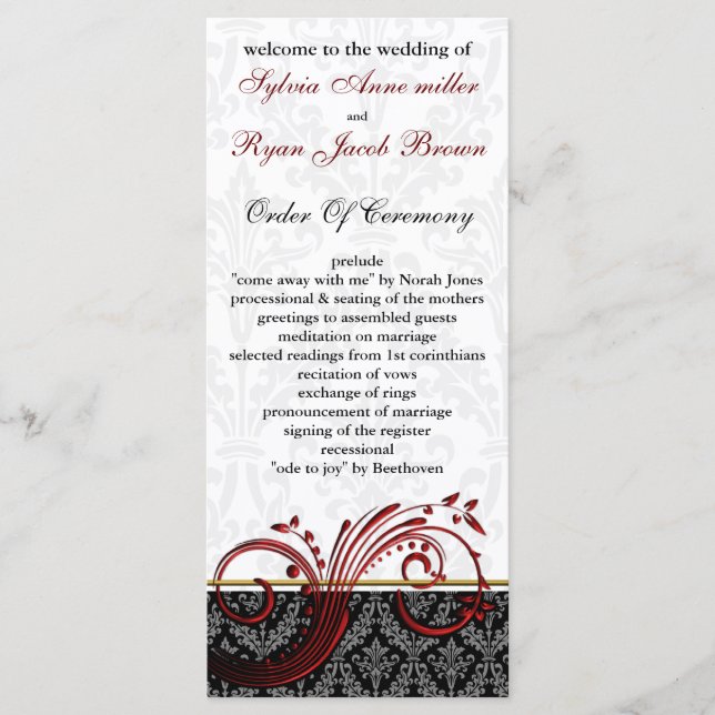 damask red Wedding programme (Devant)