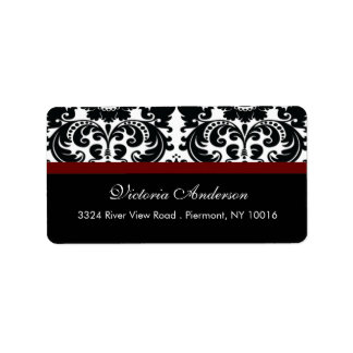 Damask Retourner Adresse Étiquettes Merlot Vin Rou