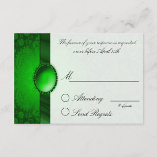 Damask Ribbon Green Repcard RSVP Karte