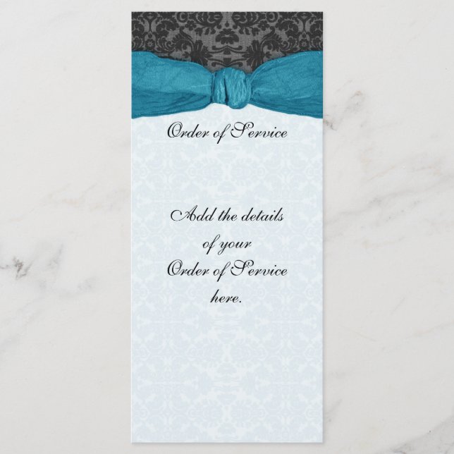 Damask Ribbon Wrapped Order of Service - Aquamarin Programm (Vorderseite)