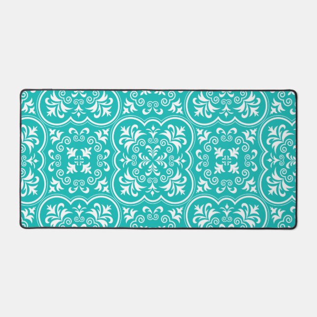 Damask Robin Egg Blue Designer Farbe koordiniert Schreibtischunterlage (Vorderseite)