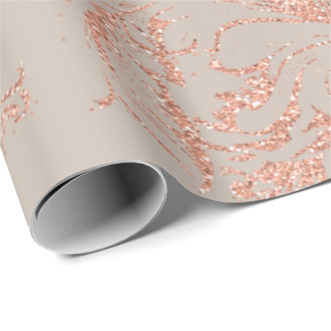 Damask Rose Gold Ivory Royal Antonietta Hütte Geschenkpapier (Rolleneckpunkt)