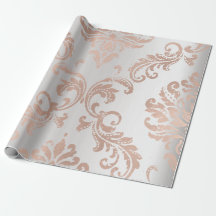 Damask Rose Gold Metallic Gray Ombre Hütte