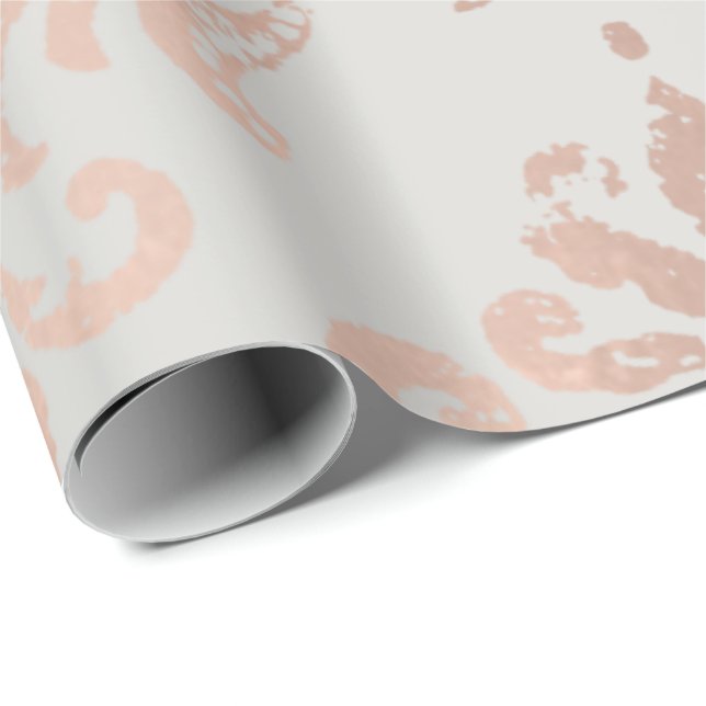 Damask Rose Gold Metallische Hütte aus grauem Kupf Geschenkpapier (Rolleneckpunkt)