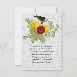 Damask-Rose und Songbird-Brautparty Dankeskarte