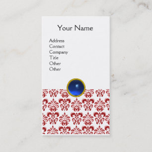 DAMASK ROTES MONOGRAMM Edelstein blau weiß Visitenkarte
