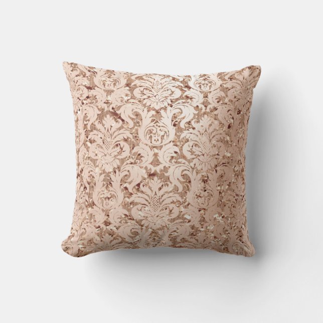 Damask Royal Glitzer Blush Copper Rose Gold Kissen (Vorderseite)