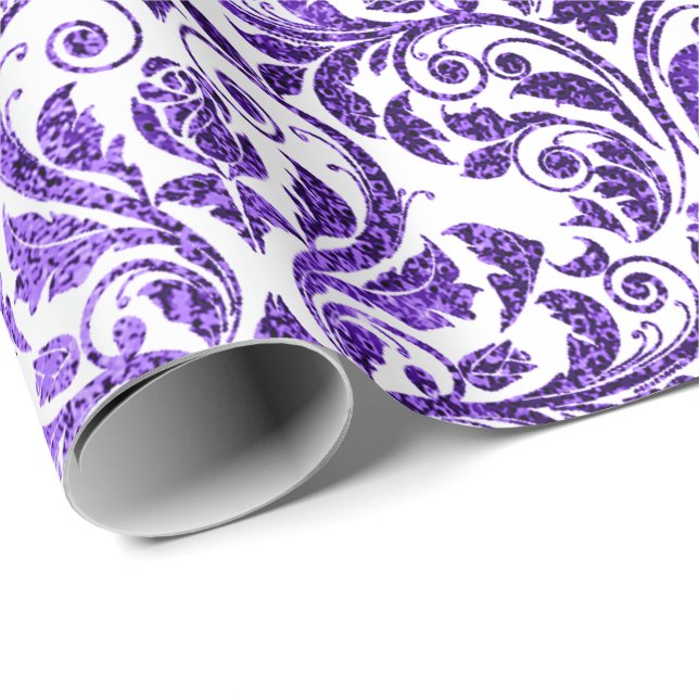 Damask Royal Lila Amethyst Violet Weißer Barock Geschenkpapier (Rolleneckpunkt)