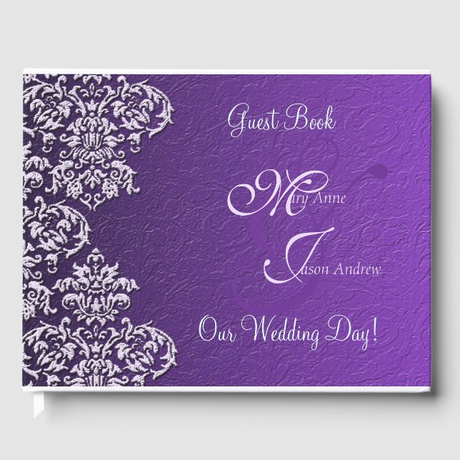 Damask Royal Lila Wedding Guest Book Gästebuch (Vorderseite)