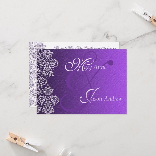 Damask Royal Lila Wedding Invitation Card Einladung (Vorderseite/Rückseite Beispiel)