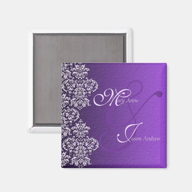 Damask Royal Lila Wednet Magnet (Vorderseite/Rückseite)