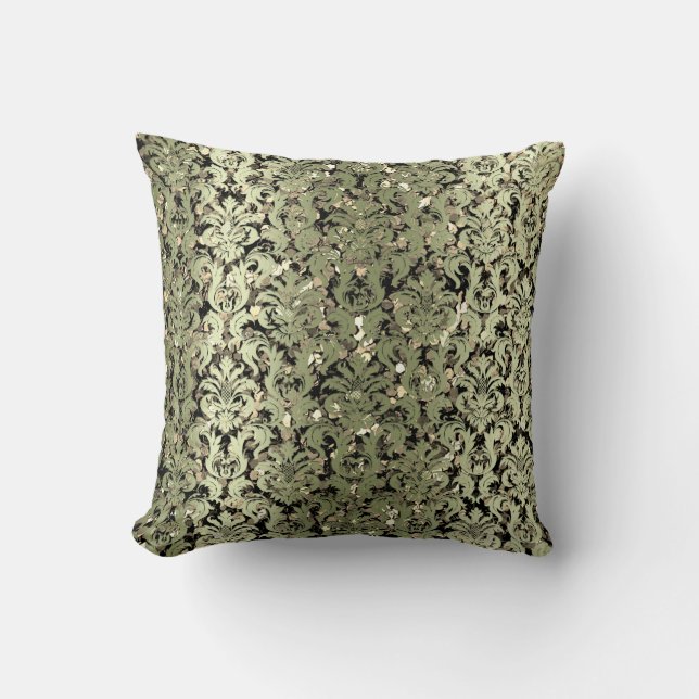 Damask Royal Sepia Gold Black Mint Grüne Kissen (Vorderseite)
