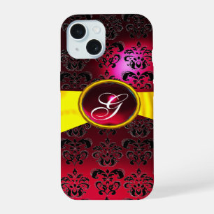 DAMASK RUBAN rouge or jaune monogramme fille