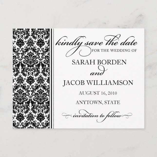 Damask Save the Date Card - Anpassen! Ankündigungspostkarte (Vorderseite)