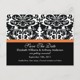 Damask Save the Date Korallen Rose POSTCARD! Ankündigungspostkarte