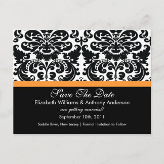 Damask Save the Date Orange POSTCARD! Ankündigungspostkarte