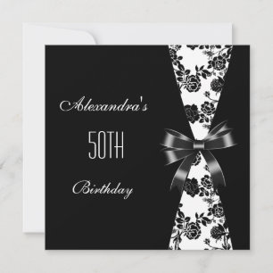 Damask Schwarz Weiß 50. Geburtstagseinladung Flora Einladung
