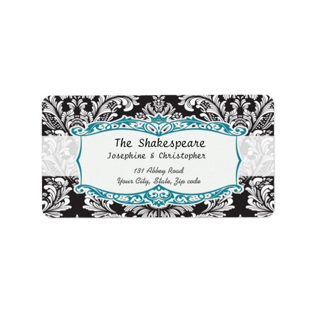 Damask Schwarz-Weiß-Hochzeit Adressaufkleber (Vorne)