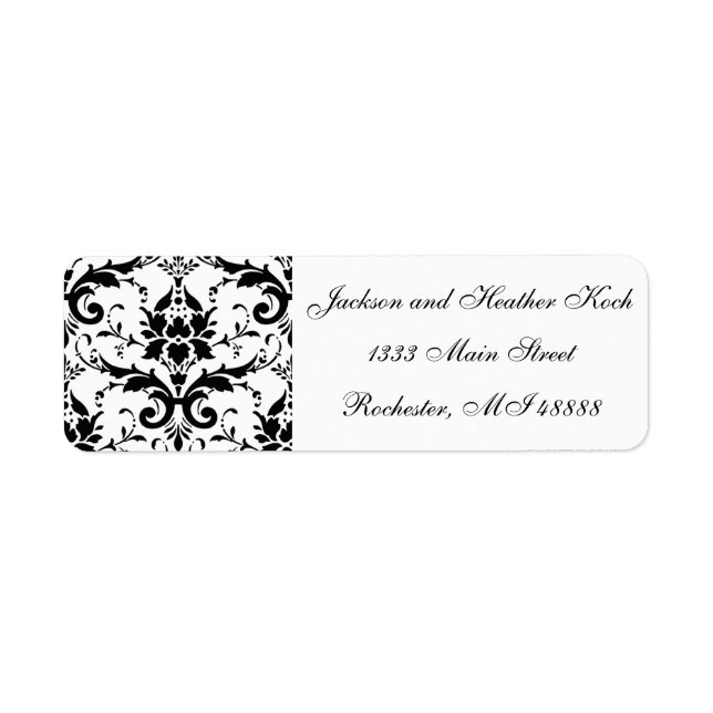 Damask Schwarz-weiß Wedding Formal - Rücksendeadre (Vorne)