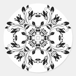 Damask Schwarzweiß-Aufkleber Runder Aufkleber