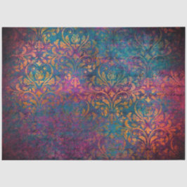 Damask & script elegant purple blue gold   seidenpapier