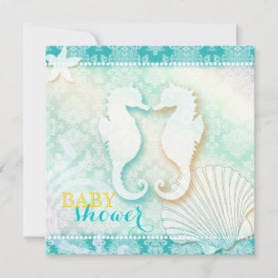 Damask Sea Horse Beach Baby Dusche Einladung