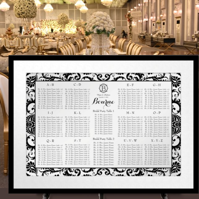 Damask Seating Chart Tischnummern - Alphabetisch Poster (Von Creator hochgeladen)