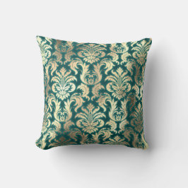 Damask Sepia Gold Lux Metallischer Aquamariner Vel Kissen