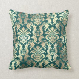 Damask Sepia Gold Lux Metallischer Aquamariner Vel Kissen