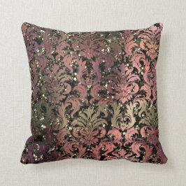 Damask Sepia Pastel Pink Green Metallic Glitzer Kissen