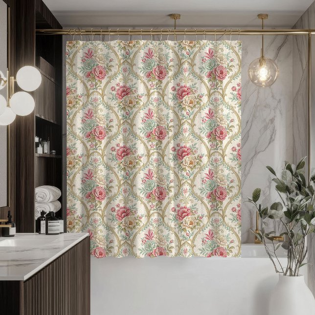 Damask Shower Curtain Soft Pastel Victorian Feel Duschvorhang (Damask Shower Curtain Soft Pastel Victorian Feel)