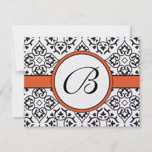 Damask Side Borders Orange Trim Wedding RSVP Karte
