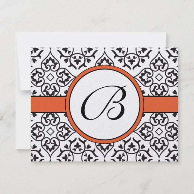 Damask Side Borders Orange Trim Wedding RSVP Karte (Vorderseite)