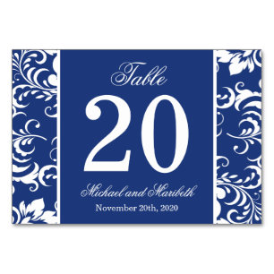 Damask Sides Tischnummern (Navy Blue / White)