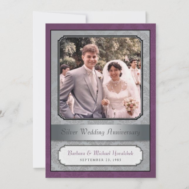 Damask Silver (25e) Anniversary Party invitation (Devant)