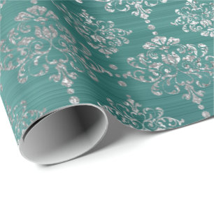 Damask Silver Aquamarin Aquatic Ocean Royal Orname Geschenkpapier