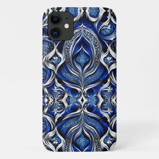 Damask Silver Black Abstrakt Case-Mate iPhone Hülle (Rückseite)