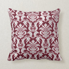Damask Silver Gray Metallic Burgundy Velvet Kissen
