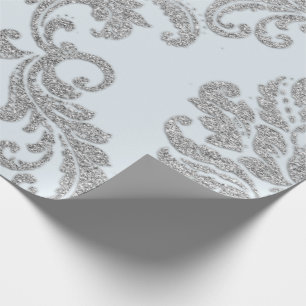 Damask Silver Gray Royal Metallic Blue Glitzer Lux Geschenkpapier