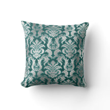 Damask Silver Grey Metallic Aquamariner Velvet-Eff