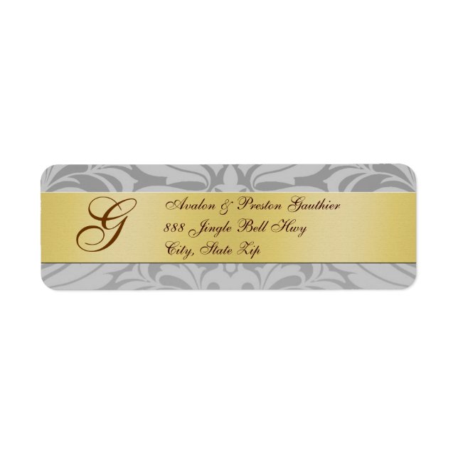 Damask Silver Monogram Christmas Address Labels (Vorne)