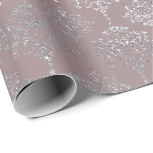 Damask Silver Royal Metallic Mauve Gray Pink Geschenkpapier